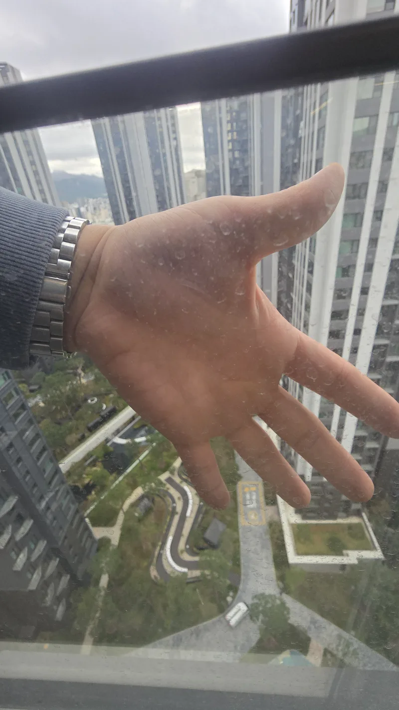 작업 전 — 손을 대면 자국이 남는 유리창 공사 분진